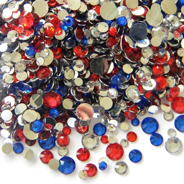 1500 Fourth of July Red Blue and Clear Mixed Sizes Colors Flatback Resin Rhinestones 3mm 4mm 5mm some 6mm  Deco Bling Kit RRM 4TH Of July #2
