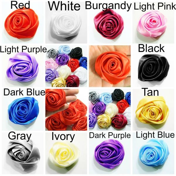 50-55mm 2 Inch Satin Roses Ribbon Rosettes Rose Bud  Baby Hairbow Headband Bridal Bouquet Accessory You Choose Color 4 Pieces