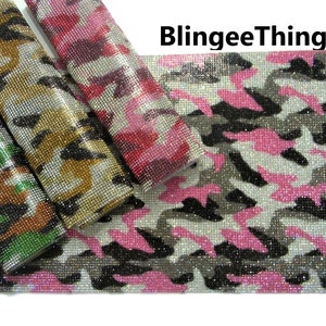 CAMO CAMOUFLAGE Print 1 Big Jewel Sheet Rhinestone Mesh Banding Trim Applique Panel Banding 15 Inches By 9 Inches Self Adhesive or Hotfix