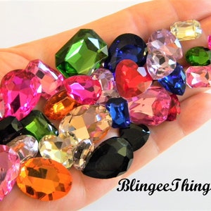 MIXED SOLID Colors Glass Point Back Gems Jewels Rhinestones Hearts Teardrop Rectangle Oval 10x14mm 13x18mm 18x25mm Choose Size and Shape