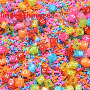 ALPHABET SOUP Fake Sprinkles Beads with Letters DIY Slime Charms Kawaii Decoden Polymer Clay Faux Toppings Mixture