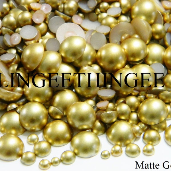 New MATTE GOLD Mixed Sizes Flatback Faux Pearls 3mm 4mm 5mm 6mm 10mm Diy Deco Embellishments Half Round Cabs 300 Pieces