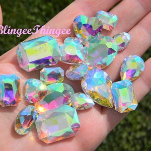 CRYSTAL AB Glass Point Back Gems Jewels Rhinestones Hearts Teardrop Rectangle Oval 10x14mm 13x18mm 18x25mm Choose Size and Shape image 4