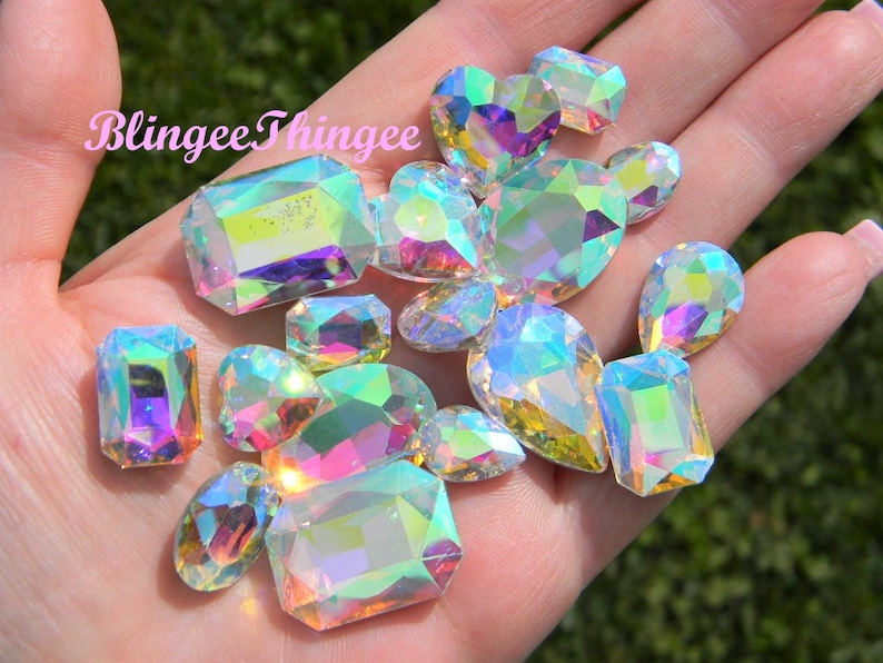 CRYSTAL AB Glass Point Back Gems Jewels Rhinestones Hearts Teardrop Rectangle Oval 10x14mm 13x18mm 18x25mm Choose Size and Shape image 4