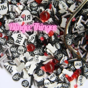 Halloween Black White Red Polymer Clay Fake Sprinkles Slices  Mix  NON EDIBLE Sprinkle  Mix #34
