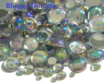 CLEAR AB Dome Acrylic Flatback Half Round Pearl Embellishments 2mm 3mm 4mm 5mm 6mm 10mm 12mm or Mixed Size  Cabochons