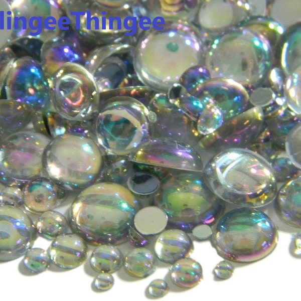 CLEAR AB Dome Acrylic Flatback Half Round Pearl Embellishments 2mm 3mm 4mm 5mm 6mm 10mm 12mm or Mixed Size  Cabochons