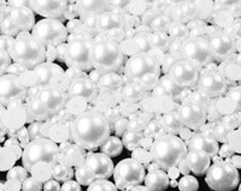 White Mixed Sizes Flatback Half Round Faux Pearls Cabs Cabochons 3-10mm 300 Pieces