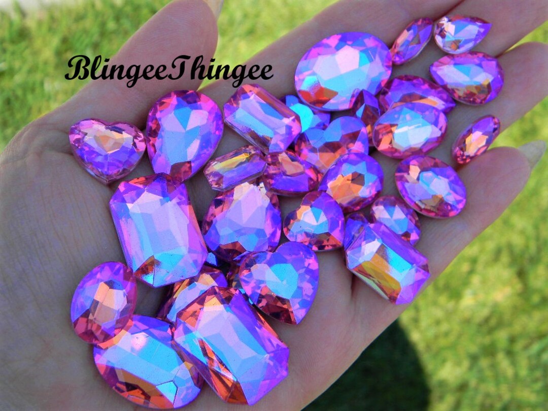 ROSE AB Glass Point Back Gems Jewels Rhinestones Hearts Teardrop ...