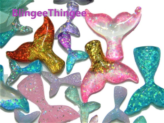Resin FlatBack Large Mermaid Tail Cabochon Kawaii Craft Embellishment Scrapbook