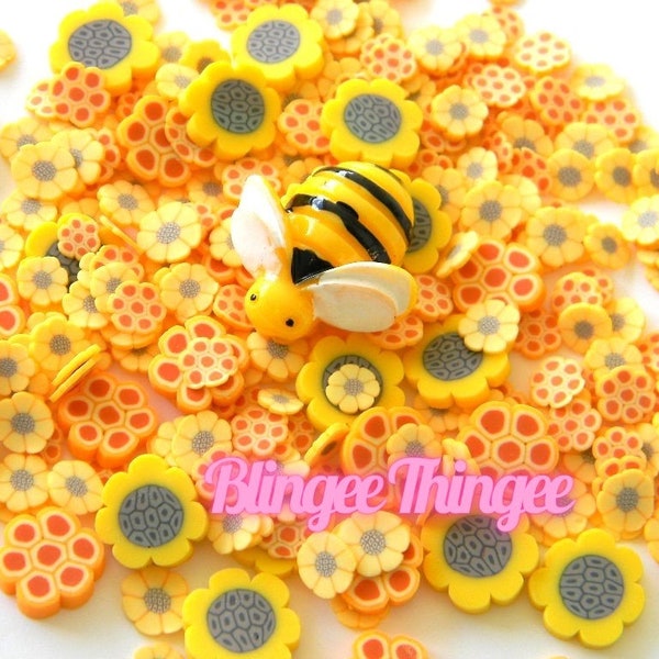 Bee Honeycomb Flowers Polymer Clay Sprinkles Mix Kawaii Cabochons Charms NON EDIBLE Sprinkle Mix #2