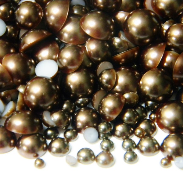 DARK CHOCOLATE BROWN Mixed Sizes Flatback Faux Half Round Pearls Embellishments 3mm 4mm 5mm 6mm 8mm 10mm Diy Deco 300 Pieces Craft Supplies