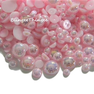 PALEST Pink AB Mixed Sizes Flatback Half Round Faux Pearls DIY Deco Kit Embellishments 300 Pieces 3-10mm