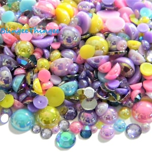 Mixed Sizes Colors Flatback Faux Half Round AB Pearls  Resin Rhinestones 3/4/5/6/8/10mm Embellishment Mixes 30 Grams #51