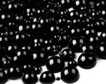 Black Mixed Size Flatback Faux Half Round Pearls 3-10mm Embellishments Cabochons 300 Pieces