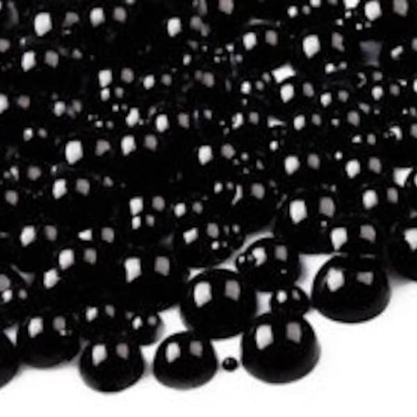 Black Mixed Size Flatback Faux Half Round Pearls 3-10mm Embellishments Cabochons 300 Pieces
