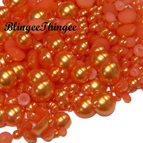 DARK ORANGE Solid Colored Flatback Faux Pearls 3mm  4mm  5mm 6mm 8mm 10mm Half Round Embellishments DIY Deco Kit Nail Art Supplies