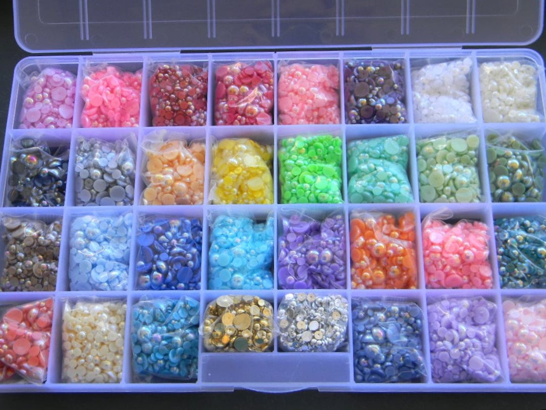 AB & Metallic Mixed Sizes Flatback Pearls Imitation Half Round Pearls ...