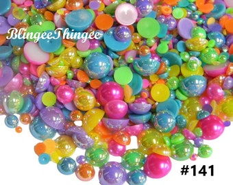 EASTER COLORS Spring Mixed Colors Sizes Flatback Faux Pearls Resin RHinestones Diy Deco Bling Craft Kit Set Mixes #141