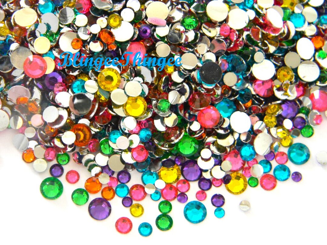 1500 Mixed Sizes Colors Flatback Resin Rhinestones 3mm 4mm 5mm Some 6mm ...