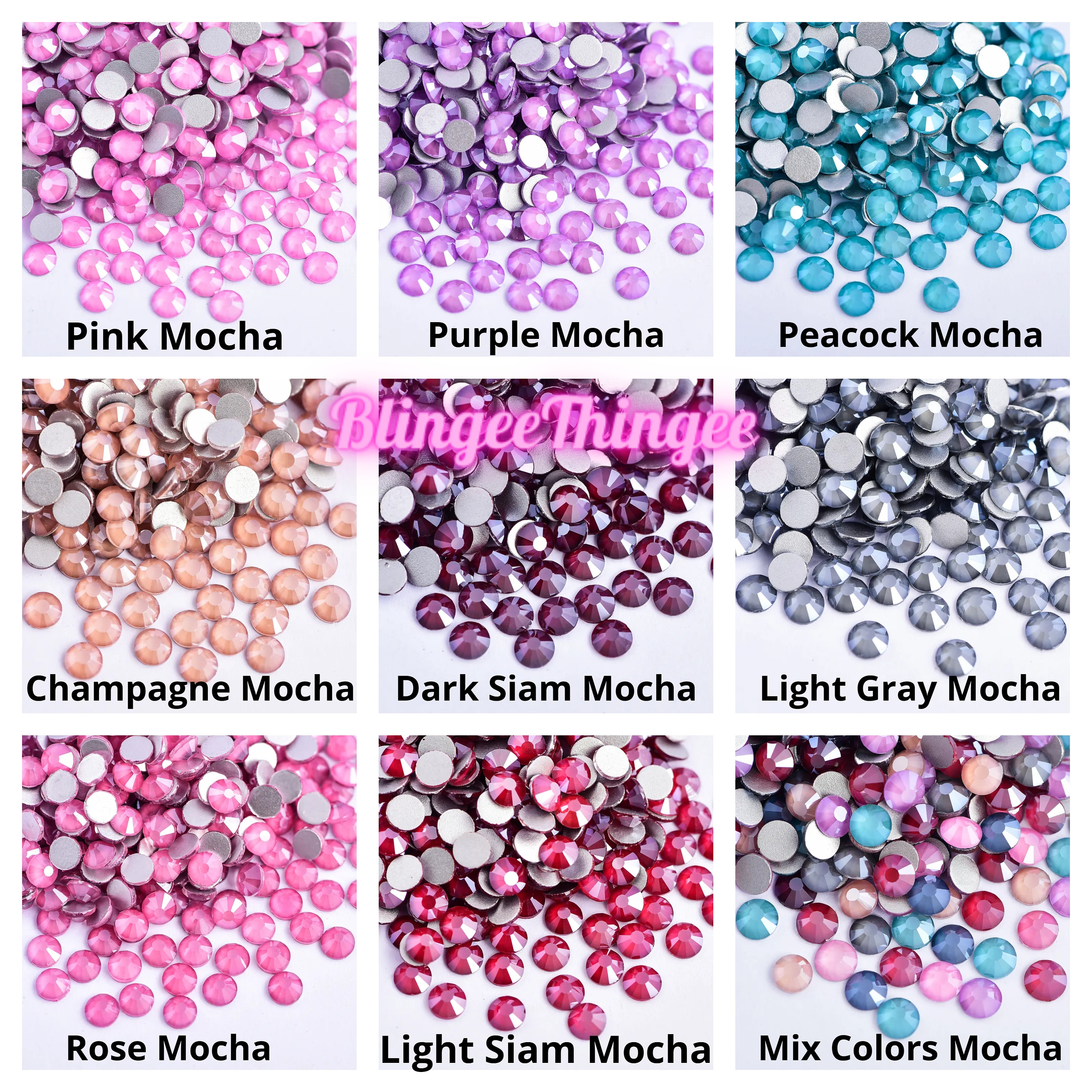 MOCHA GLASS Flatback Faceted Silver Foil Rhinestones Choose Color Size ...