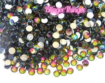 RESIN RAINBOW Flatback Resin Rhinestones 1000 3mm or 4mm High Quality Faceted Embellishments ss12 16  Choose Size Color Shifting