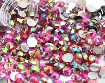 CLEARANCE Hot Pink AB RESIN Ab Flatback Rhinestones Choose Color Size 2mm 3mm 4mm 5mm 6mm Bling Embellishments NonHotfix