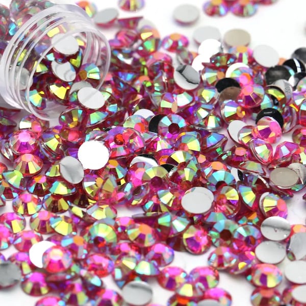 CLEARANCE Hot Pink AB RESIN Ab Flatback Rhinestones Choose Color Size 2mm 3mm 4mm 5mm 6mm Bling Embellishments NonHotfix