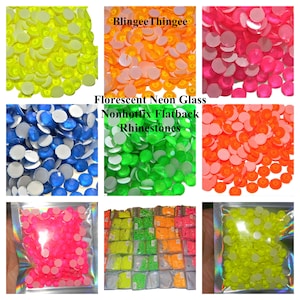 FLORESCENT NEON Glass Flatback Nonhotfix  Rhinestones Choose Size Glow in UV Light ss6 ss12 s16 ss20 ss30 Nail Art Bling Craft Supplies