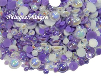 Mixed Sizes Colors Flatback Faux Half Round AB Pearls  Resin Rhinestones 3/4/5/6/8/10mm Embellishment Mixes 30 Grams #73