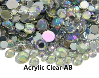 アクリル製クリアABフラットバックラインストーン、非ホットフィックス、ファセットカット、キラキラ輝く装飾品。サイズ選択可、またはミックスサイズ：2mm、3mm、4mm、5mm、6mm、8mm。