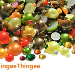 THANKSGIVING HERBST Farben Verschiedene Flatback Resin Strass halb faux Perlen Gemischte Größen und Farben Diy VerzierungEN MIXES #8