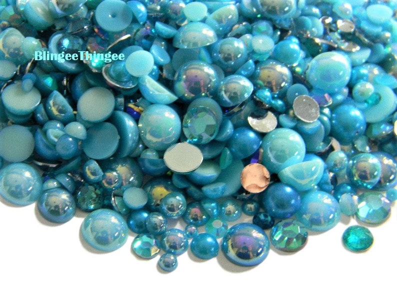 Mixed Sizes Colors Flatback Faux Half Round AB Pearls  Resin Rhinestones 3/4/5/6/8/10mm Embellishment Mixes 30 Grams #44 