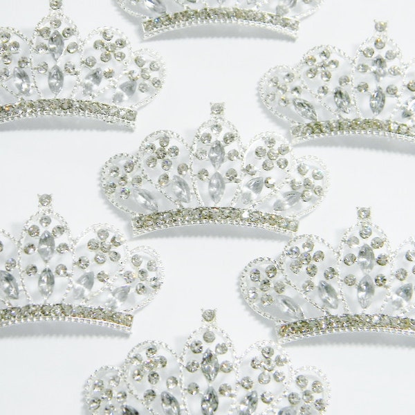 Tiara Silver Metal Rhinestone Crown Embellishment Flatback Accessory DIY Hair Bow Headband Scrapbooking Decoden Craft E42ne 1 Piece