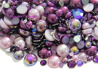 Mixed Sizes Colors Flatback Faux Half Round AB Pearls  Resin Rhinestones 3/4/5/6/8/10mm Embellishment Mixes 30 Grams #48