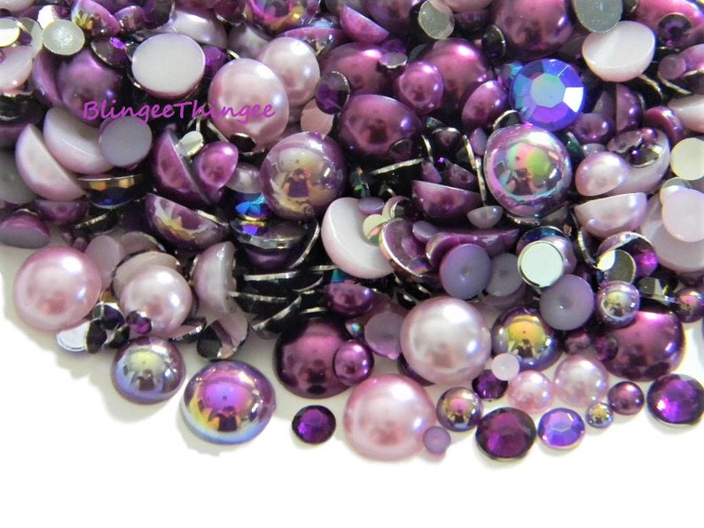 Mixed Sizes Colors Flatback Faux Half Round AB Pearls  Resin Rhinestones 3/4/5/6/8/10mm Embellishment Mixes 30 Grams #48 