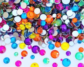 Colorful Luxury Bling Glass Rhinestones  Mix Assorted Colors and Sizes ss6 ss12 ss16 ss20 ss30 Flatback Nonhotfix  #33