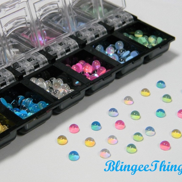 MERMAID BUBBLE TEARS Rhinestones Box Set Featuring 6 Different Colors of Dome Shaped Flatback Round Embellishments in Container Choose Size