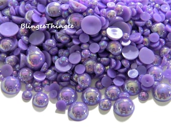 AMETHYST PURLE Ab Mixed Sizes Flatback Half Round Faux Pearls 3-10mm Embellishments DIY Deco 300 Pieces