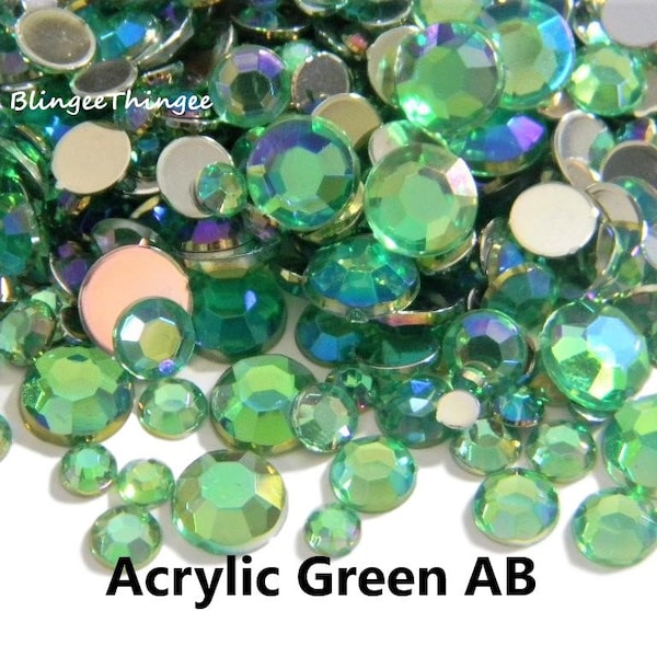 ACRYLIC Green AB Flatback Rhinestones Nonhotfix Faceted Sparkly Embellishments Choose Size or Mixed Sizes 2mm 3mm 4mm 5mm 6mm 8mm Bling