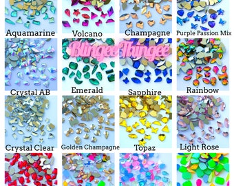 CHOOSE COLOR ASSORTED Shapes Nail Art Gems  Flatback  Faceted Rhinestone Gem Jewel Bling Embellishment Nail Art Craft Supplies  100 Pieces