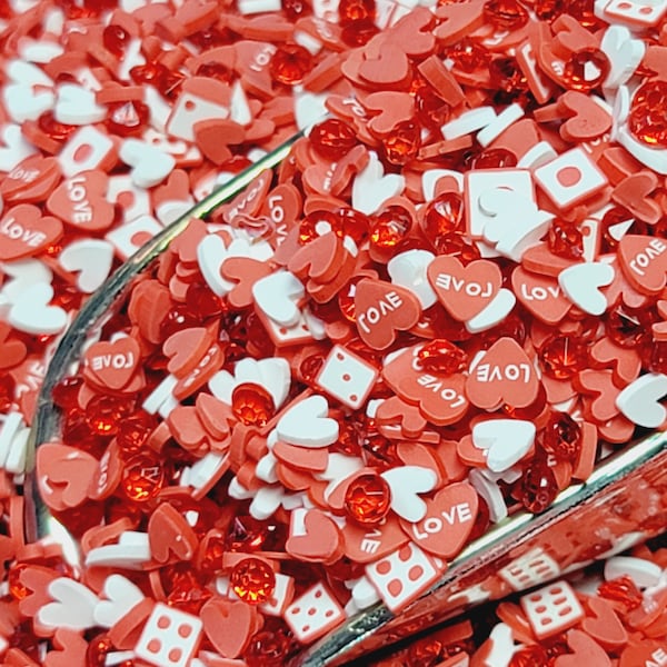 Saint-Valentin fausses paillettes rouges et blanches tranches d'argile fimo strass en pâte polymère mélange de pierres précieuses Decoden Slime Filler Decoden # 54