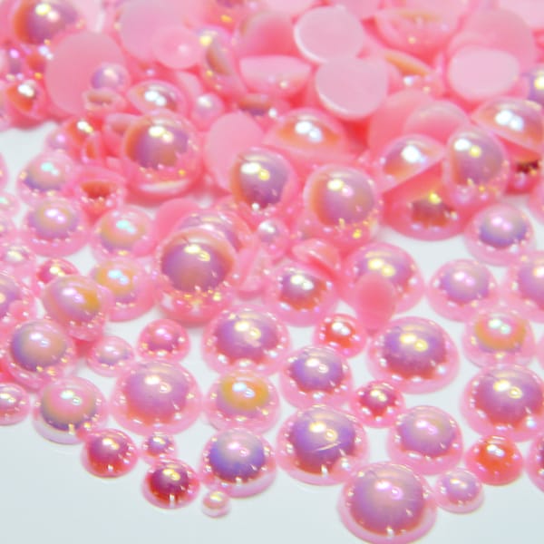 Light Pink AB Mixed Sizes Flatback Half Round Faux Pearls DIY Deco Kit Embellishments 300 Pieces 3-10mm