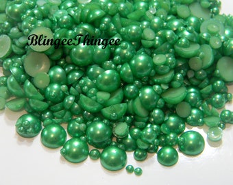 GREEN Flatback Half Round Imitation Pearls Choose Size 3mm 4mm 5mm 6mm 8mm 10mm  Mixed Sizes Scrapbooking Decoden Embellishments 300 pc