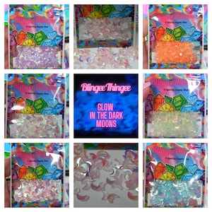GLOW in the DARK MOONS Flatback Resin Rhinestones Luminous Moon Embellishments Bling  Choose Color 500 Pieces