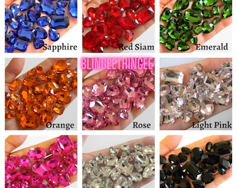 30 Pieces Assorted Shapes and Sizes Glass Point Back Gems Jewels Rhinestones Hearts Teardrop Rectangle Oval 10x14mm 13x18mm 18x25mm Choose
