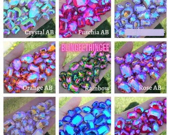 30 Pieces Assorted Shapes and Sizes Glass Point Back Gems Jewels Rhinestones Hearts Teardrop Rectangle Oval 10x14mm 13x18mm 18x25mm Choose