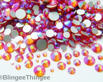 Orange AB Glass Mixed Sizes Flatback High Quality Rhinestones Embellishments ss 4 6 8 10 12 16 20 30 Faceted DIY Bling 1000 Pieces