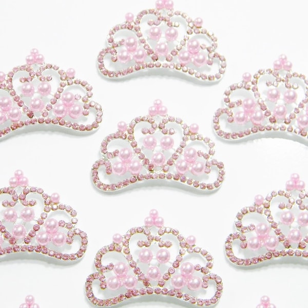 DIY Tiara Silver Metal Pink Rhinestone Faux Pink Pearl Crown Embellishment Flatback Accessory DIY Hair Bow Headband Craft E50ne 1 Piece