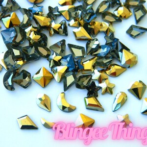GOLD ASSORTED Shapes Nail Art Gems  Flatback  Faceted Rhinestone Gem Jewel Bling Embellishment Nail Art Craft Supplies  100 Pieces